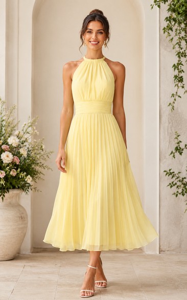 knee length yellow chiffon dress Appealing Knee Length Chiffon Bridesmaid Dress Light Yellow Party Dres   DaisyFormals-Bridesmaid and Formal Dresses in 59+ Colors