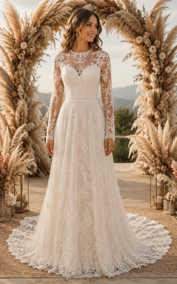 modist a-line wedding dresses Modest A-line Square Neck Wedding Dress Edita with Long Chiffon Sleeves 4 US (36 EU) / Ivory