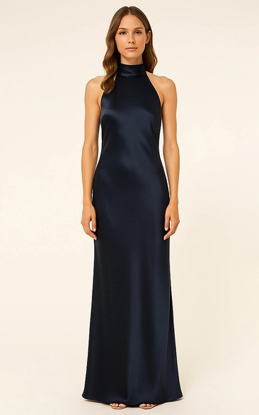 slim fit dress slacks Duntery A-Line Halter Chiffon Floor-Length Bridesmaid Dress, Blue main image 1