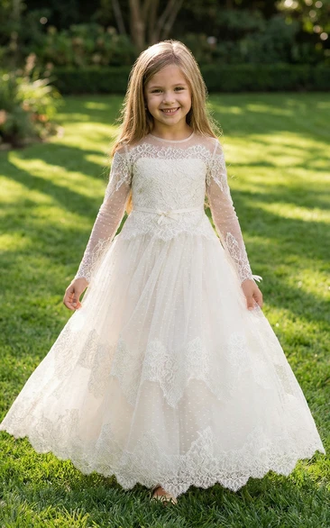 white christmas dresses Flower girl communion lace beaded chiffon dresses – Bela Bridal main image 1