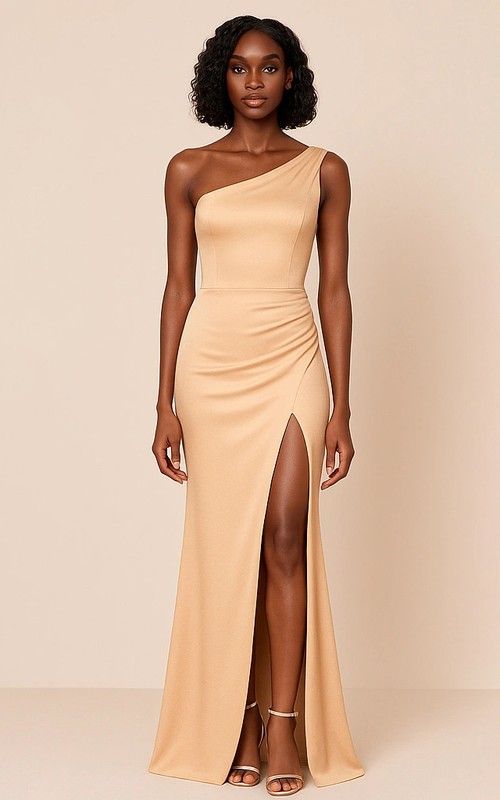 champagne gold bridesmaid dresses & Gowns Competitive Price More quantities One Shoulder Drape Satin Bridesmaid