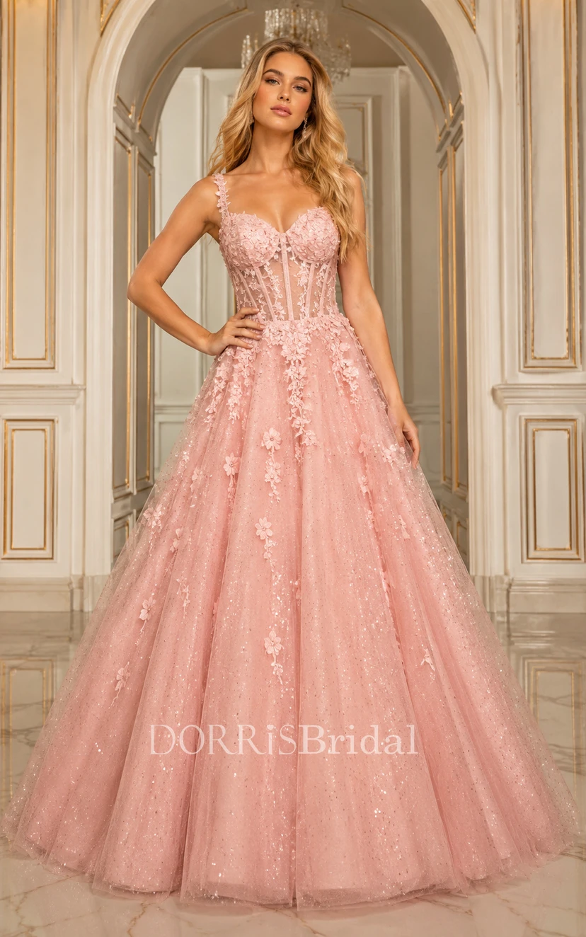 big tulle prom dress Nox Anabel H1682 Long Glitter Tulle Prom Dress Blue / 2