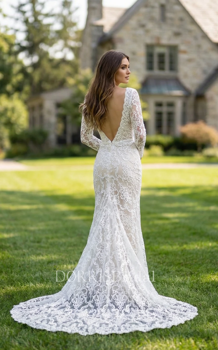 romantic bohemian wedding dresses long sleeve Bohemian Lace A-line V-neck Long Sleeves Wedding Dresses, Bridal Dress, MW608