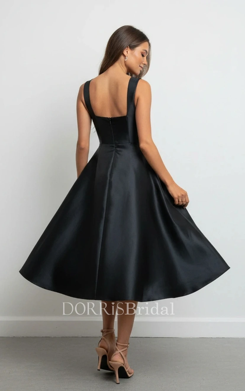 black square neck a line dress A-Line Midi with Flared Skirt (IV_311536) Formal dress Color:Steel Grey square neckline Red Bodycon Midi Dress and an open back