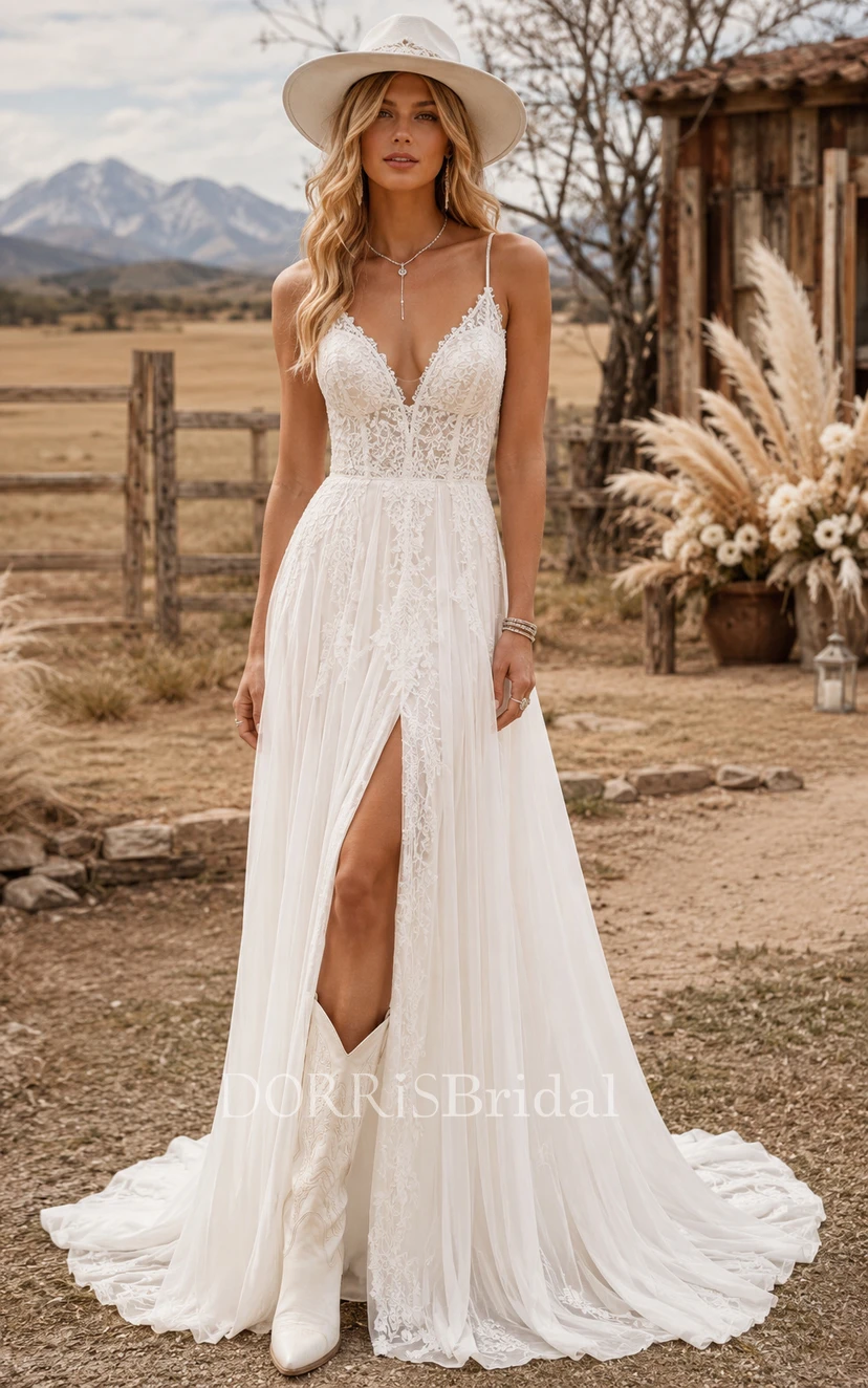 high low lace country wedding dress Stunning Lace Applique Sleeveless Backless Country Wedding Dresses, CW0341