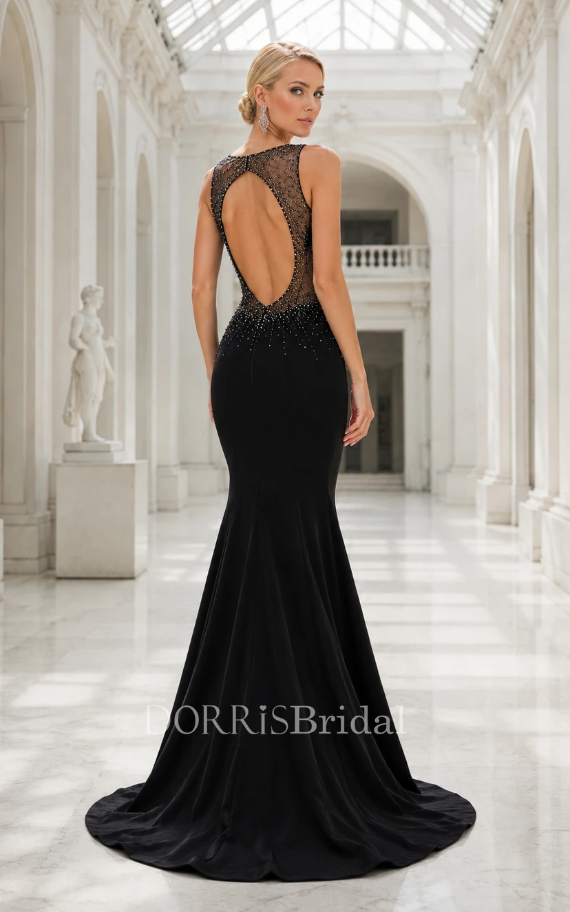 black illusion prom dress Long Sleeve Black Illusion Lace Chiffon Prom Dress