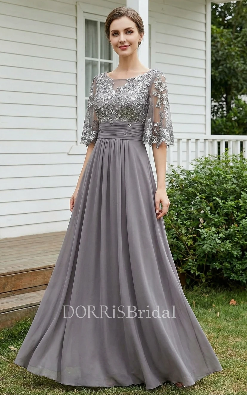 half sequin half chiffon dress Ethereal Chiffon Half-Sleeve Sequin Dress (IV_311410)